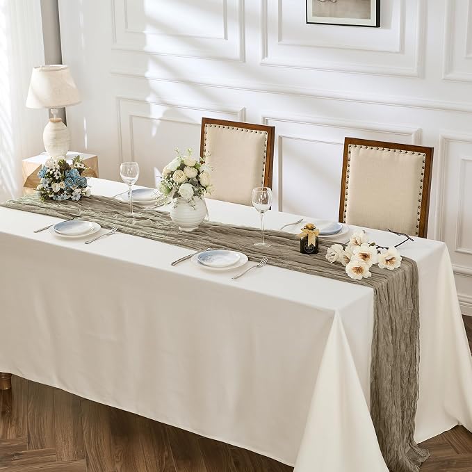 BALCONY & FALCON Nude Cheesecloth Table Runner 10FT 120 Inch Rustic & Boho - Image 2