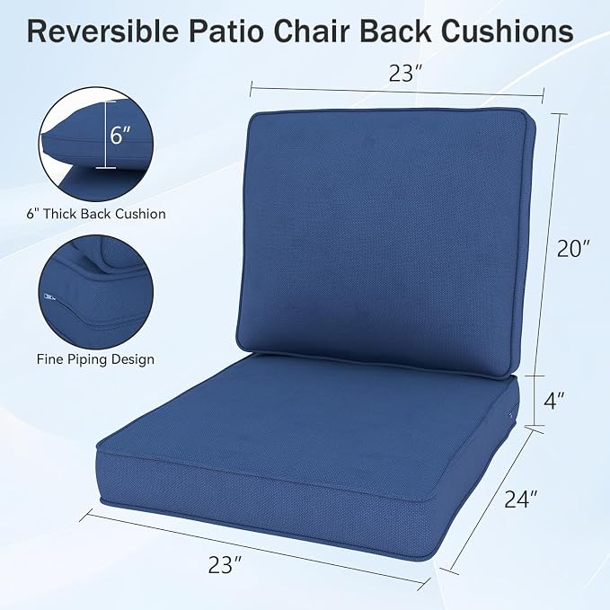 Outdoor Chair Cushions 23" x 24" x 4", Patio Deep Seat Replacement Cushions Set - Image 4