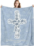 Blue Christian Blanket, Beach Seashell Cross Bible Verse Throw Blankets by Unknown