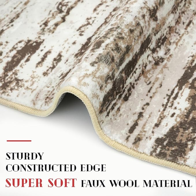 Modern Abstract Runner Rug, 2x6 Feet, Faux Wool, Machine Washable, Kid & Pet - Image 5