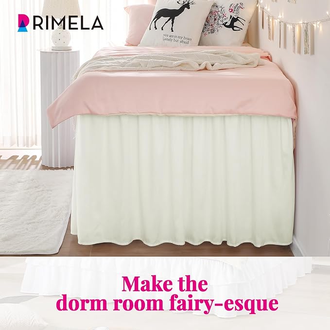 RIMELA Dorm Bed Skirt Twin XL 32 Inch Drop, Cream Bedskirt Solid Silky Fabric - Image 5