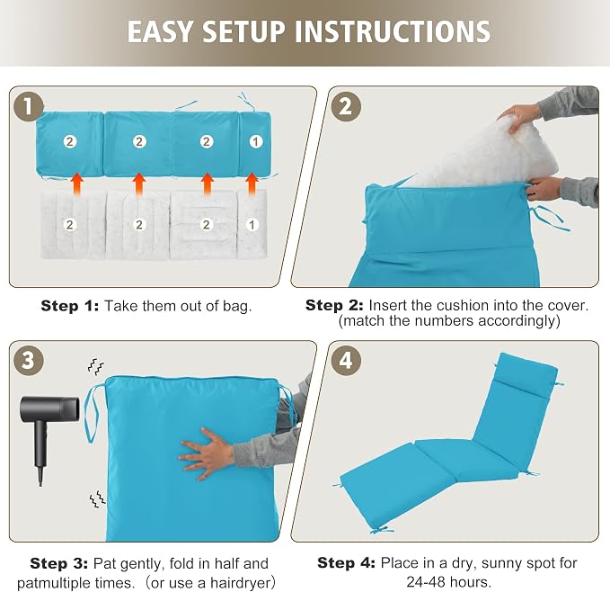 Chaise Lounge Cushion 80x26x3 Inch – Set of 2 Outdoor Lounge Chair Cushions - Image 7