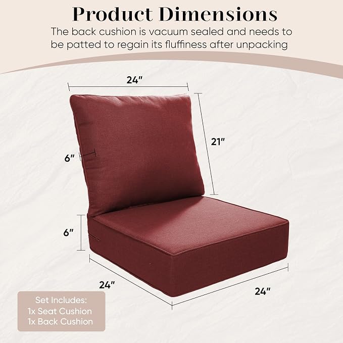 Outdoor Seat Cushion Set-24 x 24 x 6 Inch Outdoor Chair Cushions - Image 7