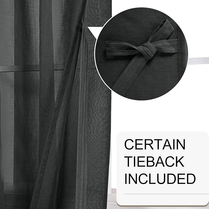 XWZO Black Sheer Curtains for Bedroom, Semi Transparent Light Filtering Grommet - Image 3