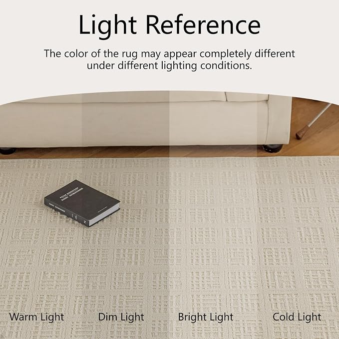 jxgzyy Beige Area Rug, 0.36'' Thick Low Pile Textured Rug, Modern Aesthetic - Image 9