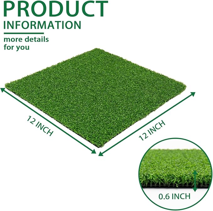 Artificial Turf Tiles 12X12 in, 0.6 in Thick, Fake Grass Patch Indoor Outdoor - Image 2
