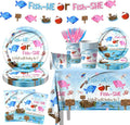 GREHUMOR Gone Fishing Gender Reveal Party Tableware 142Pcs Fish She or Fish He by GREHUMOR