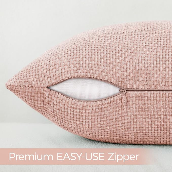 a moment Pink Spring Chenille Throw Pillow Covers 12x20 Inch Pack of 2 Modern - Image 3