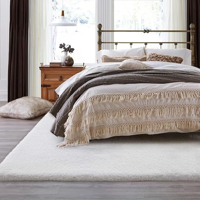 White Washable Faux Fur Area Rug - Image 3
