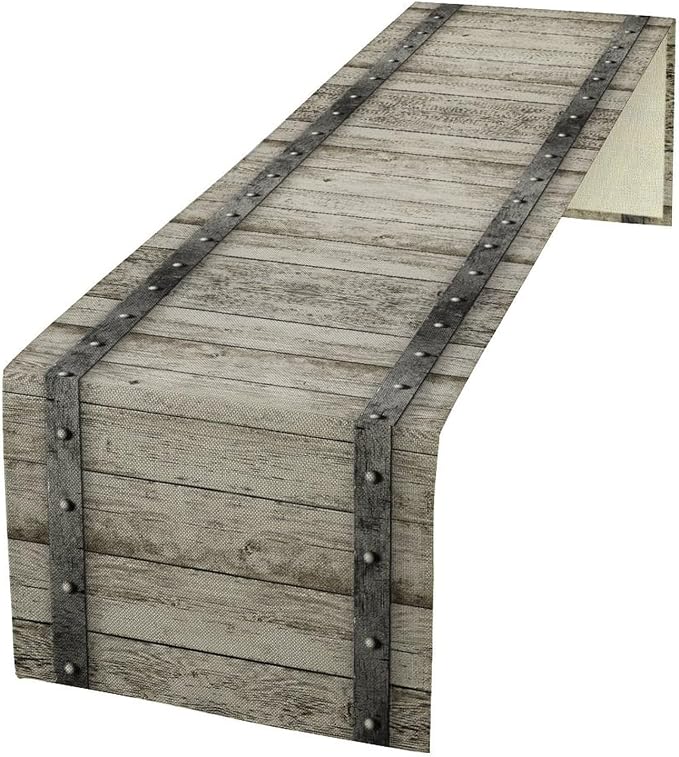 Wooden Barn Doors Table Runner Wood Rustic Farm Farmhouse Country Retro Metal by ZhiRain