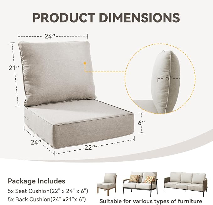 Outdoor Cushion Set for Furniture Patio Furniture, UV Resistant, Water Resistant - Image 2
