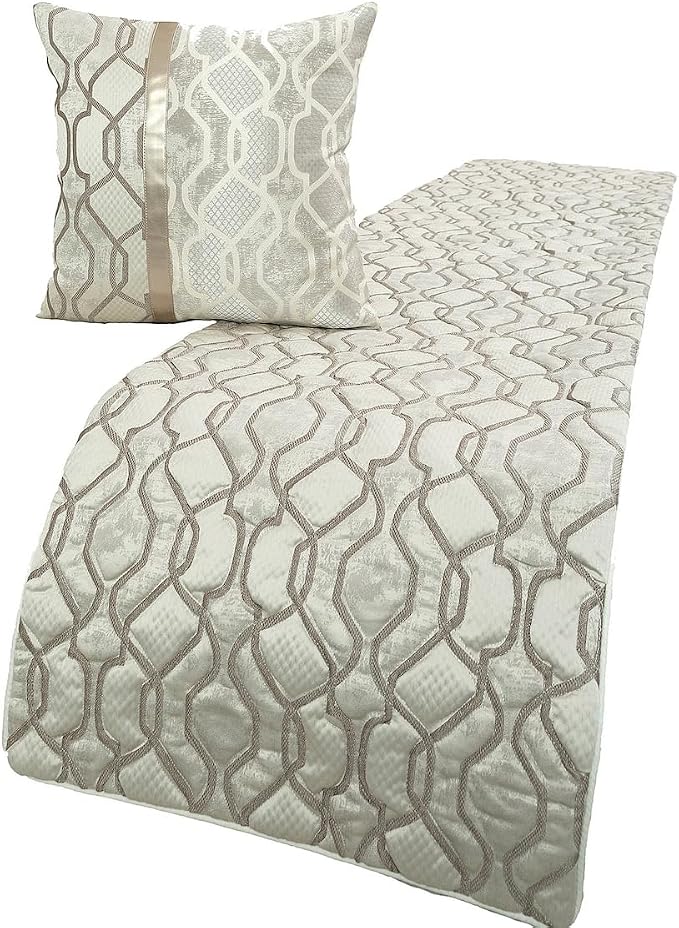 The HomeCentric King/Queen/Twin Ivory & Silver Decorative King 90"x18" Bed by TheHomeCentric