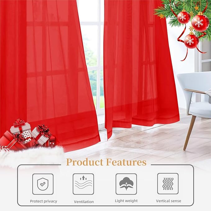 Sheer Curtains 45 Inches Long 2 Panels, Rod Pocket Short Curtain - Image 6