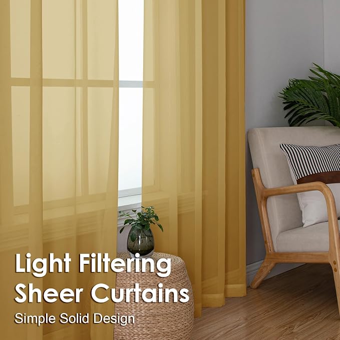 OVZME Gold Sheer Curtains 54 Inches Long 2 Panels - Image 6