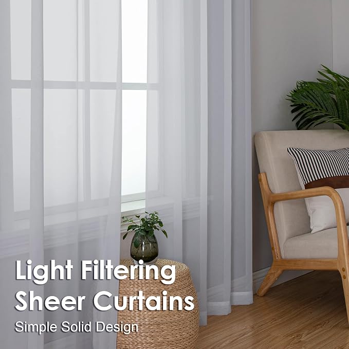 OVZME Light Grey Sheer Curtains 54 Inches Long 2 Panels - Image 6