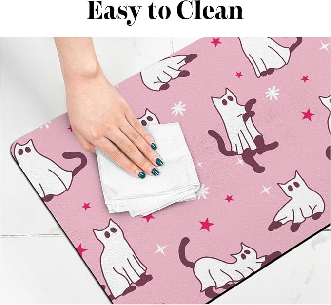 Halloween Dog Food Mats for Floors Pink, Absorbent Dog Bowl Mat for Food and - Image 7