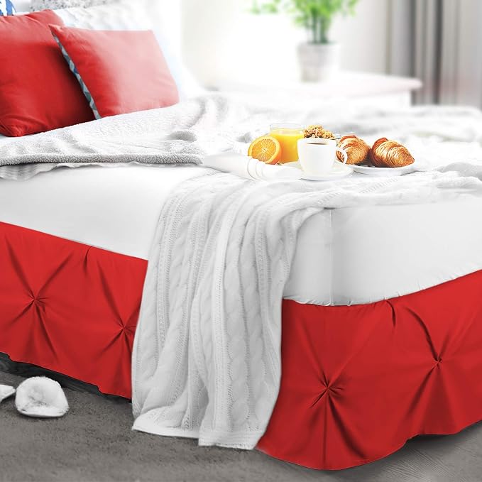 Nestl Red Bed Skirt Twin Size, Pinch Pleat Twin Bed Skirt, Hotel Quality Red - Image 8