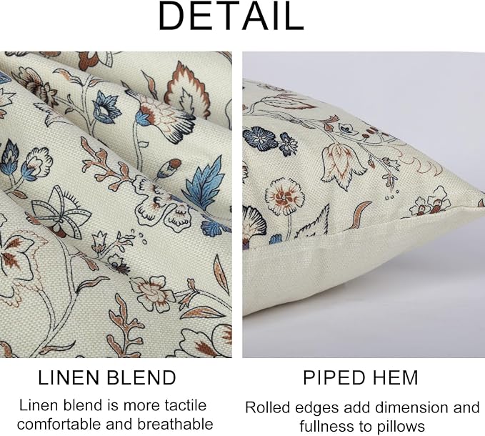 Vintage Flroal Pillow Cover 18x 18 Set of 2, Chinoiserie Blooming Blue Flower - Image 2