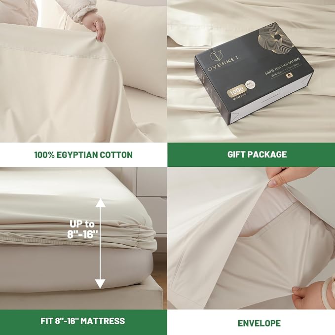 100% Egyptian Cotton Sheets Cal King Sheet Set 1000 Thread Count Sateen Weave - Image 4