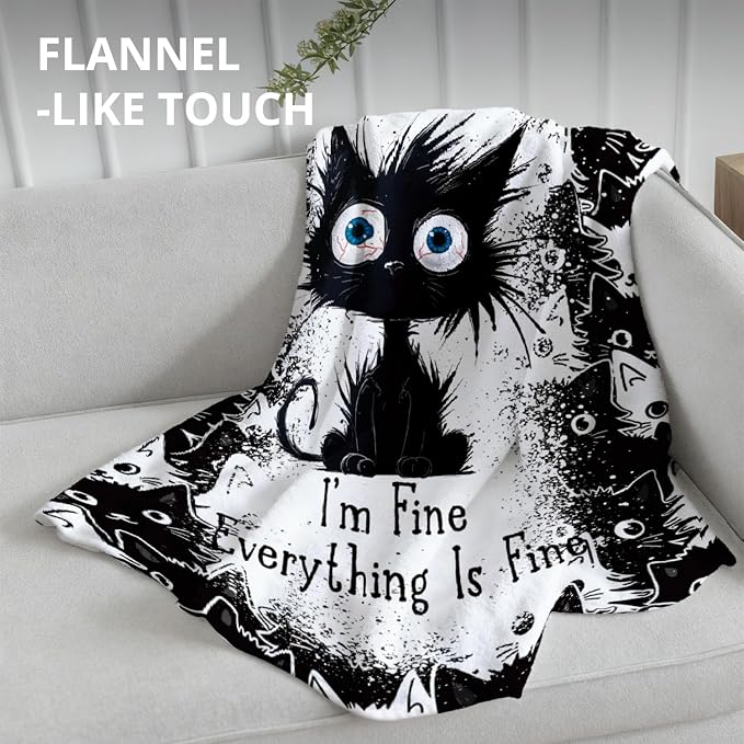 Funny Black Cat Blanket, It's Fine Everything is Fine Funny Throw Blankets - Image 4