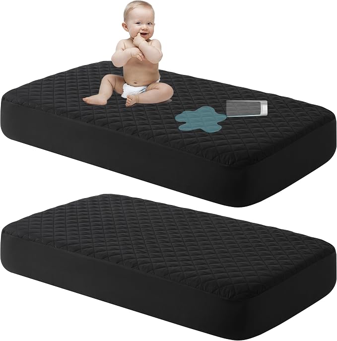 NTBAY 2 Pack Waterproof Crib Mattress Protector, Quilted 28"x52" Toddler Fitted by NTBAY