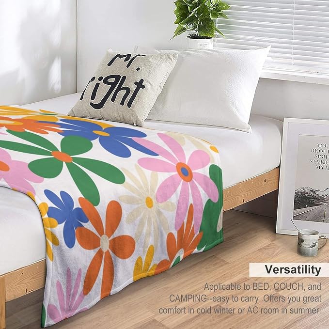 70s Retro Flower Throw Blanket, 60s Vintage Groovy Daisy Flowers Boho Hippie - Image 5