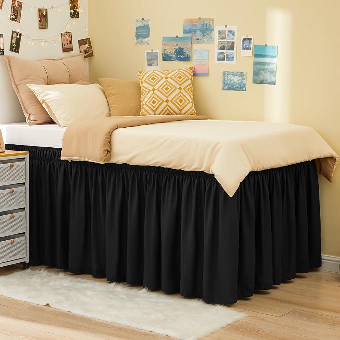 RIMELA Black Bed Skirt Twin 32 Inch Drop Silky Luxurious Fabric, Wrinkle and - Image 8