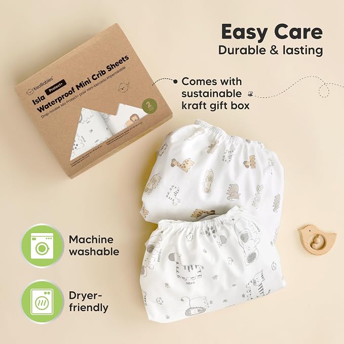 2-Pack Waterproof Pack and Play Sheets, Mini Crib Sheets Fitted - Image 8