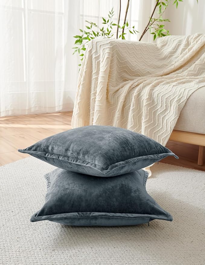 Luxurious Velvet Euro Shams Decorative Throw Pillow Covers 26x26 Set of 2 Solid - Image 2
