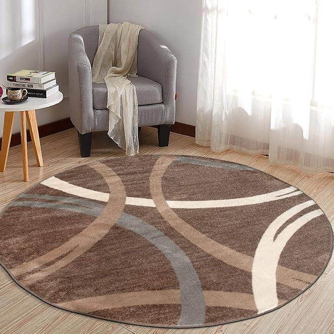 Rugshop Modern Wavy Circles Design Round Rug, Carpet by Rugshop