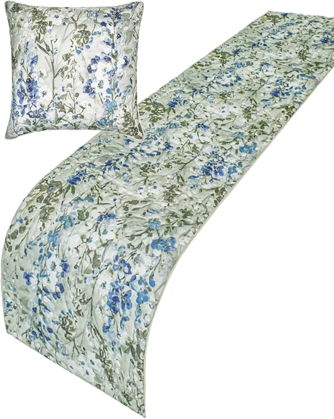 The HomeCentric King/Queen/Twin Blue Decorative Bed Runner Twin 53"x18" Bed - Image 2
