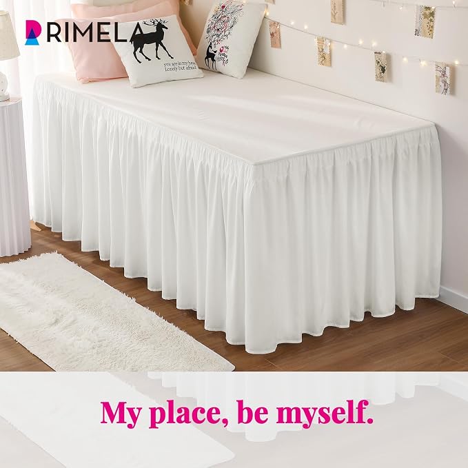 RIMELA Dorm Bed Skirt Twin XL 42 Inch Drop, Warm White Bedskirt Solid Silky - Image 3