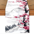 Asian Plum Blossom Table Runner – Elegant Ink Wash Cherry Flower Design – by THISFIND