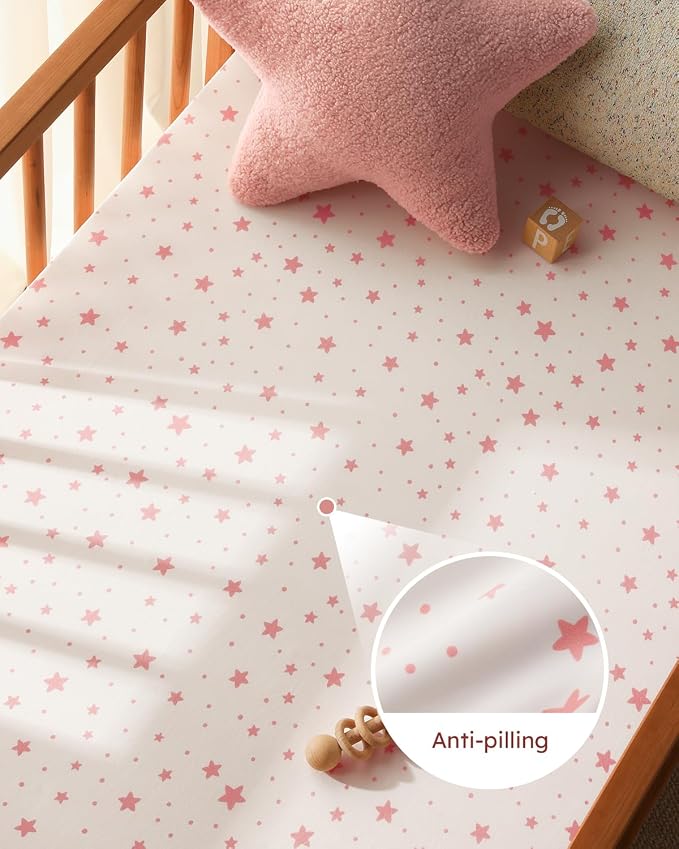 Baby Crib Sheets for Boys Girls, Breathable Soft Microfiber Baby Sheet Pink - Image 4
