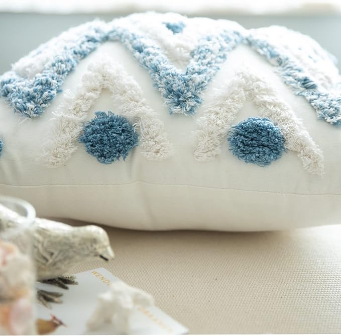 Set of 2 Cotton Woven Boho Throw Pillow Covers, Tufted Decorative Square - Image 2