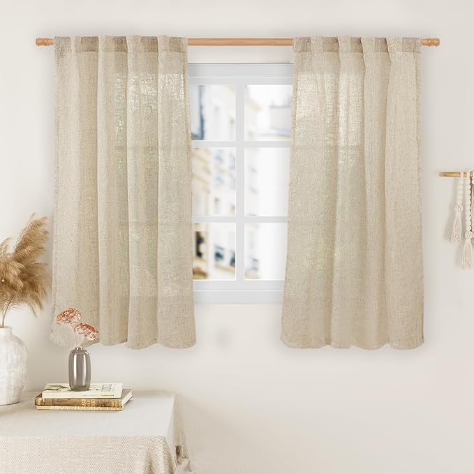 LAMIT Semi Sheer Linen Curtains 48 Inch Length 2 Panels, Light Filtering Panels by LAMIT