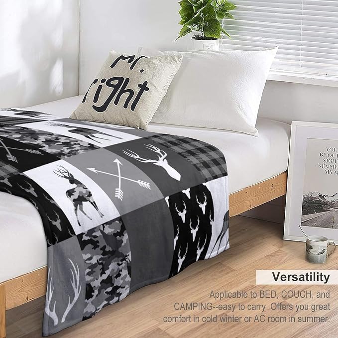 Rustic Cabin Throw Blanket, Farmhouse Grey Camouflage Deer Vintage Country - Image 5
