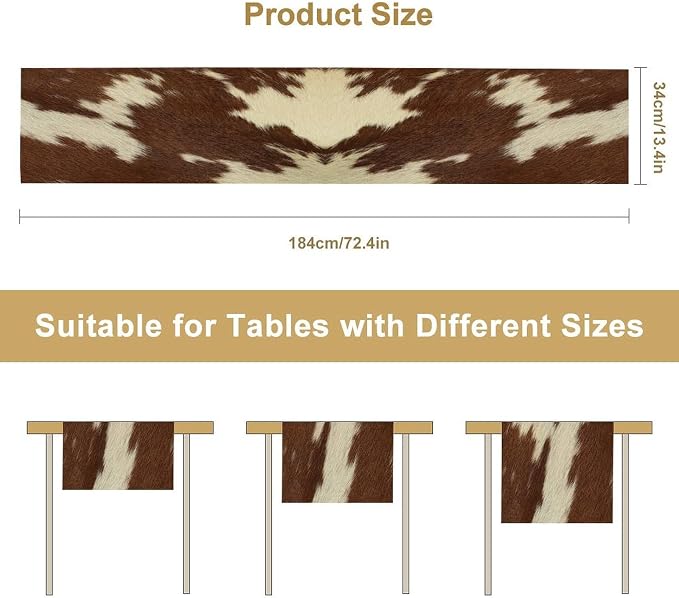 Cow Print Table Runner Retro Brown White Cow Fur Animal Fur Skin Farmhouse - Image 2
