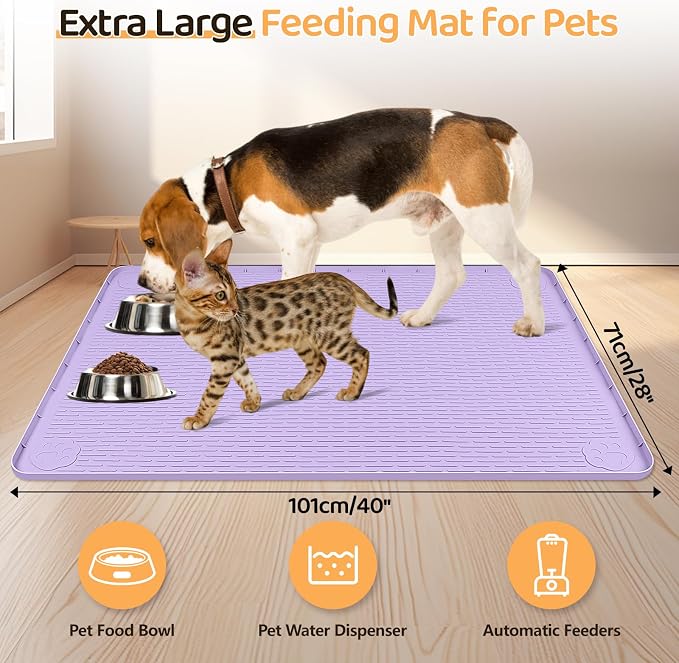 Dog Food Mat, Extra Large 40" x 28" Silicone Pet Feeding Mat - Image 2