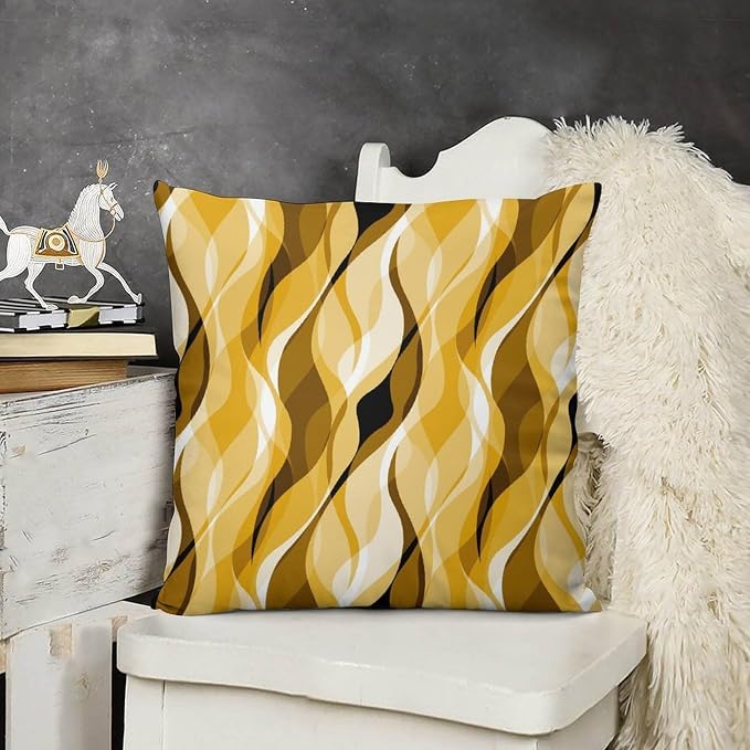 Yellow Throw Pillow Covers Abstract Ombre Yellow and Grey Striped Decorations - Image 3