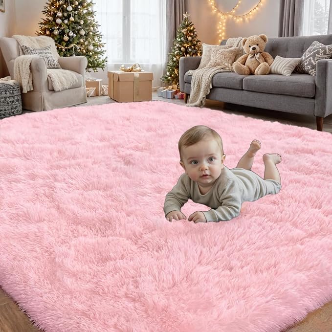 8x10 Area Rug for Living Room: Soft Fluffy Shag Pink Rugs for Bedroom, Non-Slip - Image 7