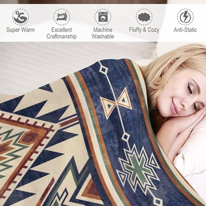 Native Throw Blanket, Southwest Tribal Aztec Pattern Vintage Abstract Ethnic - Image 4