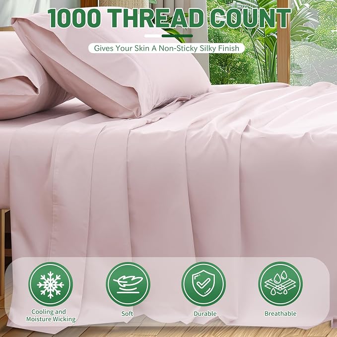 100% Egyptian Cotton Sheets Cal King Sheet Set 4PCS 1000 Thread Count Sateen - Image 2