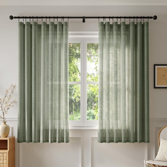 Anmao Natural Linen Curtains for Living Room 45 Inch Length 2 Panels Set by Anmao