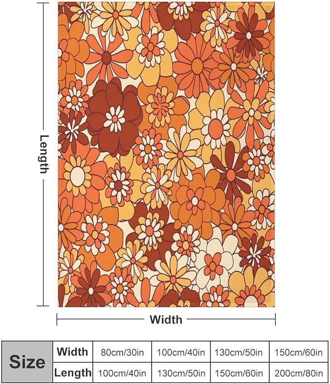 Vintage 70s Throw Blanket, Boho Hippie Bright Orange Flowers Groovy Abstract - Image 2