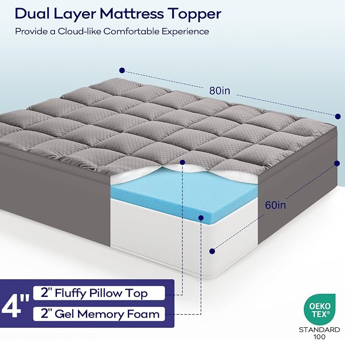 OLANLY Dual-Layer 4 Inch Queen Size Memory Foam Mattress Topper - Image 2
