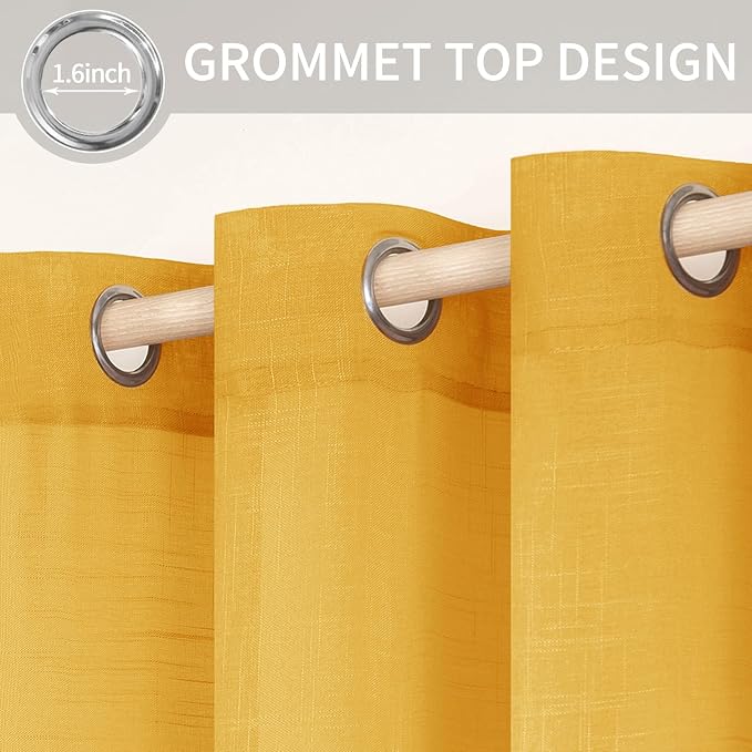 MIULEE 2 Panels Natural Linen Sheer Window Curtains Elegant Mustard Yellow Fall - Image 2