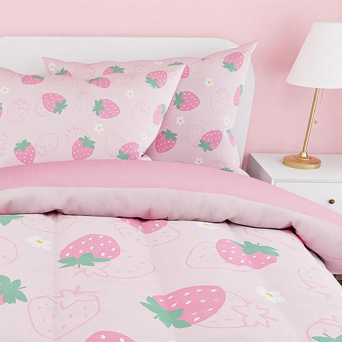 SANDJEST Strawberry Comforter Set Twin Size 68x86in - Image 4