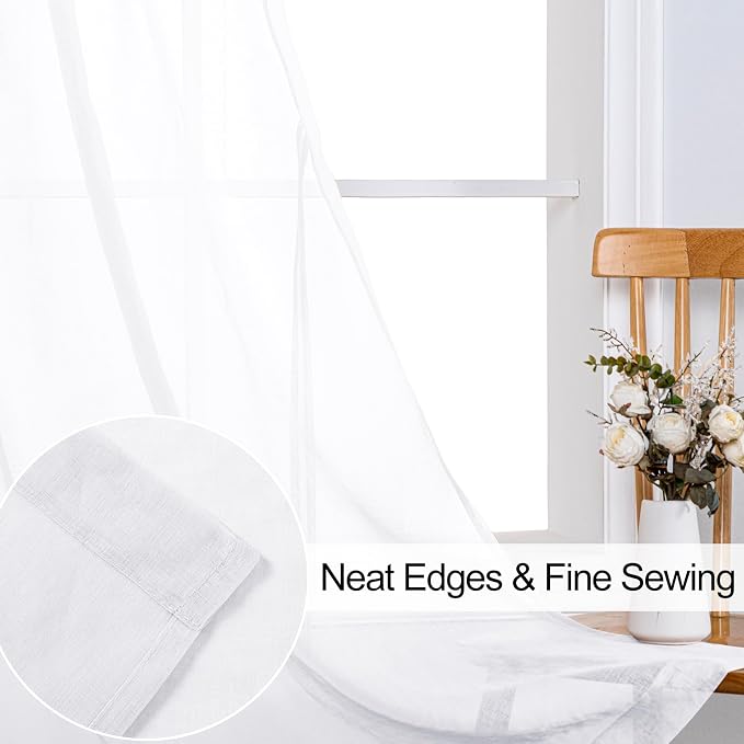 XWZO Faux Linen Sheer Curtains for Living Room, Light Filtering Privacy Solid - Image 4