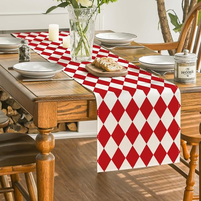 Artoid Mode Diamond Plaid Red Valentine Table Runner, Seasonal Spring Summer - Image 4